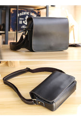Cool Black Leather Mens Small Courier Bags Black Messenger Bags Brown Postman Bags For Men - iwalletsmen