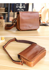 Cool Black Leather Mens Small Courier Bags Black Messenger Bags Brown Postman Bags For Men - iwalletsmen