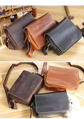 Cool Black Leather Mens Small Courier Bags Black Messenger Bags Brown Postman Bags For Men - iwalletsmen