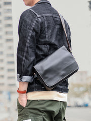 Cool Black Leather Mens Small Courier Bags Black Messenger Bags Brown Postman Bags For Men - iwalletsmen