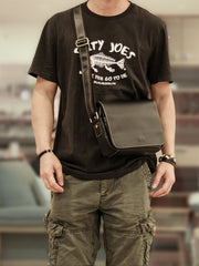 Cool Black Leather Mens Small Courier Bags Black Messenger Bags Brown Postman Bags For Men - iwalletsmen