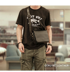Cool Black Leather Mens Small Courier Bags Black Messenger Bags Brown Postman Bags For Men - iwalletsmen
