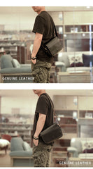 Cool Black Leather Mens Small Courier Bags Black Messenger Bags Brown Postman Bags For Men - iwalletsmen