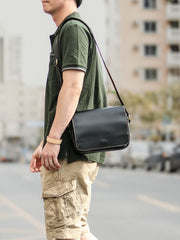 Cool Black Leather Mens Small Courier Bags Black Messenger Bags Brown Postman Bags For Men - iwalletsmen