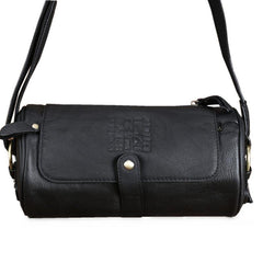 Casual Black Leather Mens Barrel Postman Bag Side Bag Bucket Messenger Bag For Men - iwalletsmen