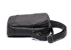 Casual Black Leather Mens Small Shoulder Bag Small Side Bag Messenger Bag For Men - iwalletsmen