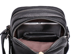 Casual Black Leather Mens Small Shoulder Bag Small Side Bag Messenger Bag For Men - iwalletsmen