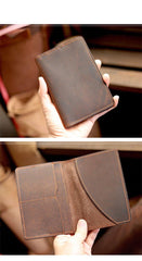 Casual Brown Handmade Leather Mens Bifold Passport Holder Travel Wallet Holder For Men - iwalletsmen