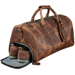 Casual Brown Leather Men's 15 inches Overnight Bag Travel Bag Luggage Weekender Bag For Men - iwalletsmen