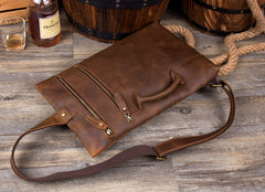 Casual Brown Leather Mens Large Sling Pack Sling Bag Chest Bag One Shoulder Backpacks for Men - iwalletsmen