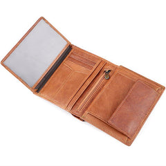 Casual Brown Leather Mens billfold Wallet Trifold SMall Wallet Black Front Pocket Wallet For Men - iwalletsmen