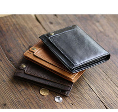 Casual Brown Leather Mens billfold Wallet Trifold SMall Wallet Black Front Pocket Wallet For Men - iwalletsmen