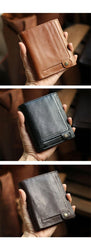 Casual Brown Leather Mens billfold Wallet Trifold SMall Wallet Black Front Pocket Wallet For Men - iwalletsmen