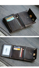 Casual Brown Leather Mens billfold Wallet Trifold SMall Wallet Black Front Pocket Wallet For Men - iwalletsmen
