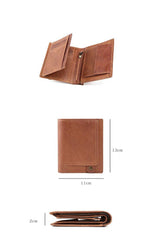 Casual Brown Leather Mens billfold Wallet Trifold SMall Wallet Black Front Pocket Wallet For Men - iwalletsmen