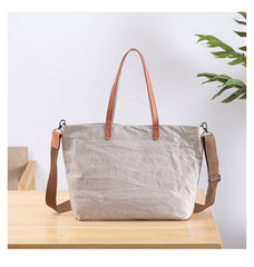 Casual Canvas Leather Mens Womens Large White Handbag Tote Bag Khaki Shoulder Bag Tote Purse For Men - iwalletsmen