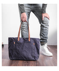 Casual Canvas Leather Mens Womens Large White Handbag Tote Bag Khaki Shoulder Bag Tote Purse For Men - iwalletsmen