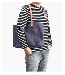 Casual Canvas Leather Mens Womens Large White Handbag Tote Bag Khaki Shoulder Bag Tote Purse For Men - iwalletsmen