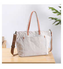 Casual Canvas Leather Mens Womens Large White Handbag Tote Bag Khaki Shoulder Bag Tote Purse For Men - iwalletsmen