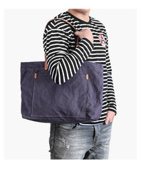Casual Canvas Leather Mens Womens Large White Handbag Tote Bag Khaki Shoulder Bag Tote Purse For Men - iwalletsmen