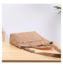 Casual Canvas Leather Mens Womens Large White Handbag Tote Bag Khaki Shoulder Bag Tote Purse For Men - iwalletsmen