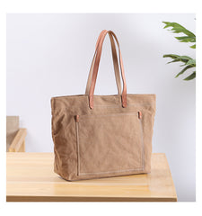 Casual Canvas Leather Mens Womens Large White Handbag Tote Bag Khaki Shoulder Bag Tote Purse For Men - iwalletsmen