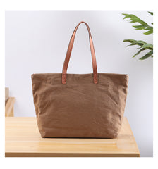 Casual Canvas Leather Mens Womens Large White Handbag Tote Bag Khaki Shoulder Bag Tote Purse For Men - iwalletsmen