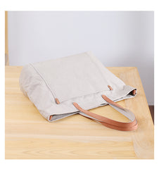 Casual Canvas Leather Mens Womens Large White Handbag Tote Bag Khaki Shoulder Bag Tote Purse For Men - iwalletsmen