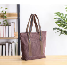 Casual Canvas Mens Womens Large 14‘’ Khaki Handbag Tote Bag Brown Shoulder Bag Tote Purse For Men - iwalletsmen