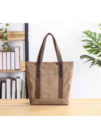 Casual Canvas Mens Womens Large 14‘’ Khaki Handbag Tote Bag Brown Shoulder Bag Tote Purse For Men - iwalletsmen