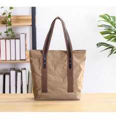 Casual Canvas Mens Womens Large 14‘’ Khaki Handbag Tote Bag Brown Shoulder Bag Tote Purse For Men - iwalletsmen