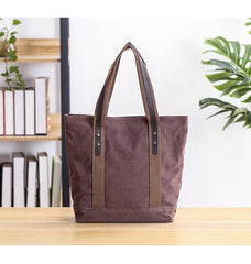 Casual Canvas Mens Womens Large 14‘’ Khaki Handbag Tote Bag Brown Shoulder Bag Tote Purse For Men - iwalletsmen