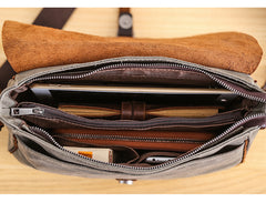 Waxed Canvas Leather Mens 10'' Khaki Side Bag Shoulder Bag Messenger Bag for Men - iwalletsmen