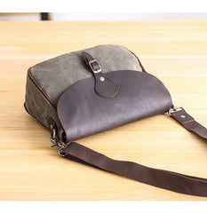 Waxed Canvas Leather Mens 10'' Khaki Side Bag Shoulder Bag Messenger Bag for Men - iwalletsmen