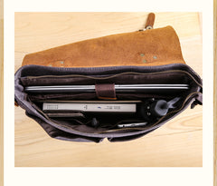 Casual Canvas Leather Mens Khaki Handbag 14'' Side Bag Gray Messenger Bag For Men - iwalletsmen