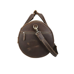 Casual Brown Leather Round Men's Large Overnight Bag Travel Bag Luggage Weekender Bag For Men - iwalletsmen