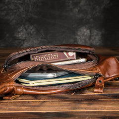 Cool Brown Leather Men's Sling Crossbody Bag Chest Bag One Shoulder Backpack For Men - iwalletsmen
