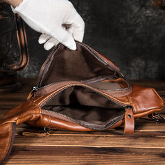 Cool Brown Men's Leather sling bag crossbody Chest Bag One Shoulder Backpack For Men - iwalletsmen