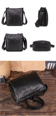 Casual Fashion Black Leather Men's Side Bag Courier Bag Black Vertical Messenger Bag For Men - iwalletsmen