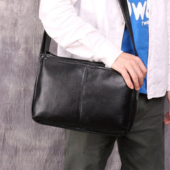Casual Fashion Black Leather Men's Side Bag Courier Bag Black Vertical Messenger Bag For Men - iwalletsmen