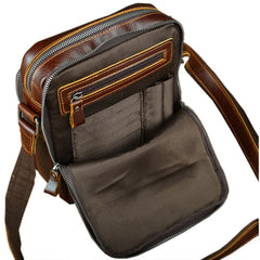 Casual Leather Brown Mens Vintage Small Side Bag Vertical Messenger Bag Shoulder Bags For Men - iwalletsmen