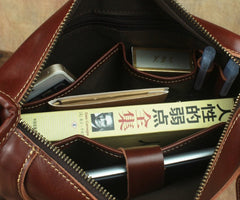 Casual Leather Brown Mens Vintage 10inch Side Bag Messenger Bag Shoulder Bags For Men - iwalletsmen