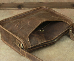 Casual Leather Brown Mens Vintage 10inch Side Bag Messenger Bag Shoulder Bags For Men - iwalletsmen