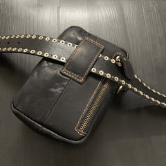 Cool Black Leather Men's Biker Belt Pouch Belt Bag Small Biker Side Bag For Men - iwalletsmen