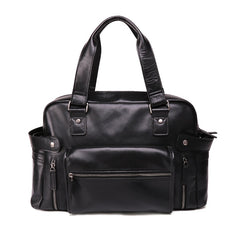 Casual Leather Mens 15 inches Black Briefcase Messenger Bag Travel Bag Black Handbag Side Bag for Men - iwalletsmen