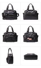 Casual Leather Mens 15 inches Black Briefcase Messenger Bag Travel Bag Black Handbag Side Bag for Men - iwalletsmen