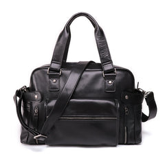 Casual Leather Mens 15 inches Black Briefcase Messenger Bag Travel Bag Black Handbag Side Bag for Men - iwalletsmen