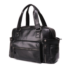 Casual Leather Mens 15 inches Black Briefcase Messenger Bag Travel Bag Black Handbag Side Bag for Men - iwalletsmen