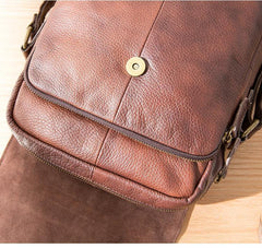 Casual Leather Mens 8 inches Vertical Side Bag Brown Messenger Bags Postman Bag for Men - iwalletsmen