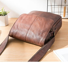 Casual Leather Mens 8 inches Vertical Side Bag Brown Messenger Bags Postman Bag for Men - iwalletsmen
